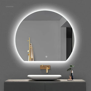 Modern Semi-circular Smart Bath Mirrors Creative Touch Bathroom Mirror Home Bedroom Special-shaped Makeup Mirrors with Led Light