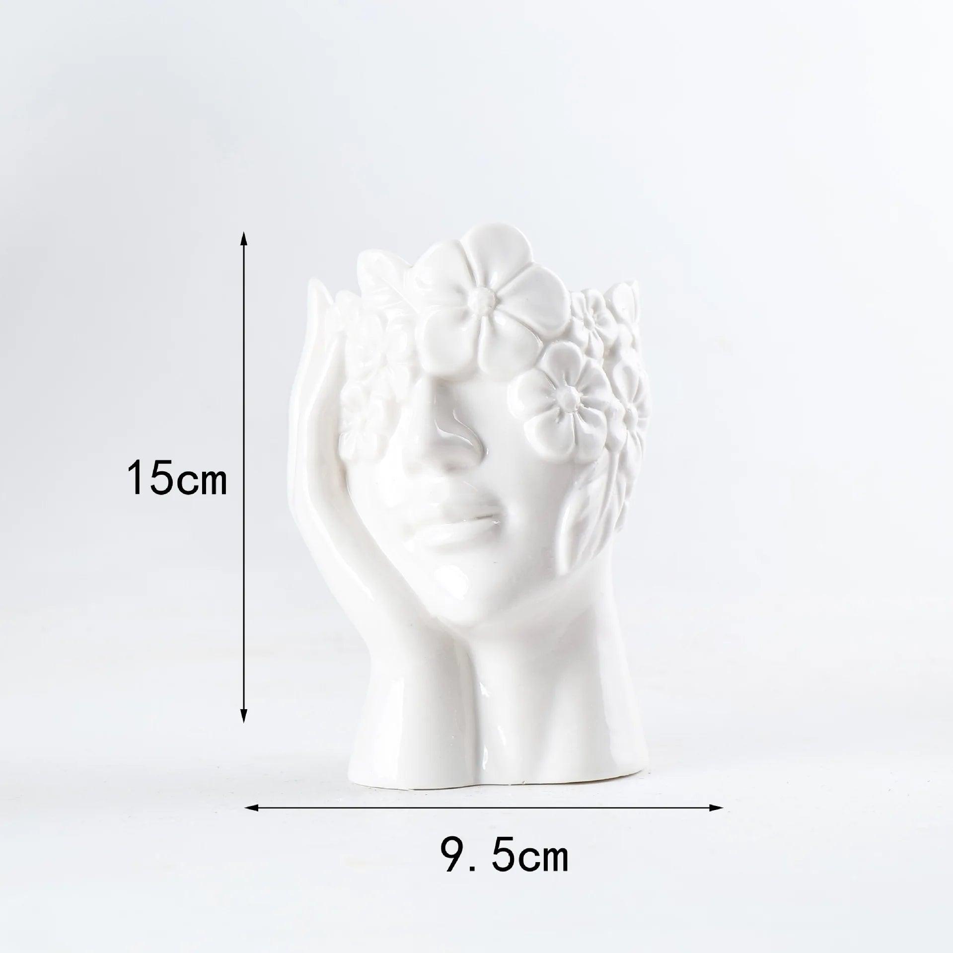 Modern Simple Ceramic Human Face Flower Vase Human Head Plant Flower Pot Nordic Art Flower Creative Vase Home Living Room Decor