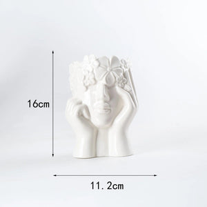 Modern Simple Ceramic Human Face Flower Vase Human Head Plant Flower Pot Nordic Art Flower Creative Vase Home Living Room Decor