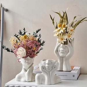 Modern Simple Ceramic Human Face Flower Vase Human Head Plant Flower Pot Nordic Art Flower Creative Vase Home Living Room Decor