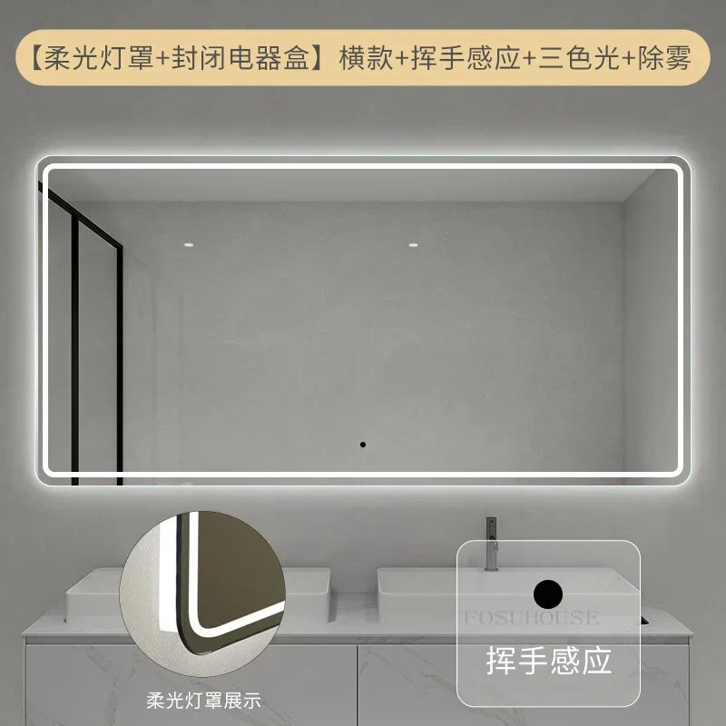 Modern Smart Bath Mirrors Washbasin Wall-mounted Bathroom Mirror Light Luxury Minimalist Household Makeup Mirror with LED Light