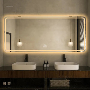 Modern Smart Bath Mirrors Washbasin Wall-mounted Bathroom Mirror Light Luxury Minimalist Household Makeup Mirror with LED Light