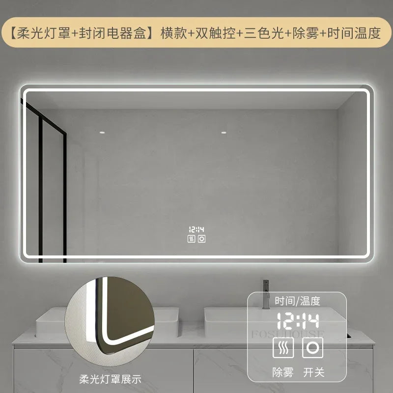 Modern Smart Bath Mirrors Washbasin Wall-mounted Bathroom Mirror Light Luxury Minimalist Household Makeup Mirror with LED Light