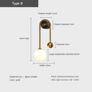 Modern Wall Lamp Glass Ball Lampshade LED Gold Home Decor Living Room Bedroom Interior Lighting Sconce Nordic Luminaire Light