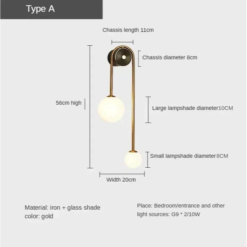 Modern Wall Lamp Glass Ball Lampshade LED Gold Home Decor Living Room Bedroom Interior Lighting Sconce Nordic Luminaire Light