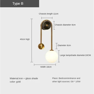 Modern Wall Lamp Glass Ball Lampshade LED Gold Home Decor Living Room Bedroom Interior Lighting Sconce Nordic Luminaire Light