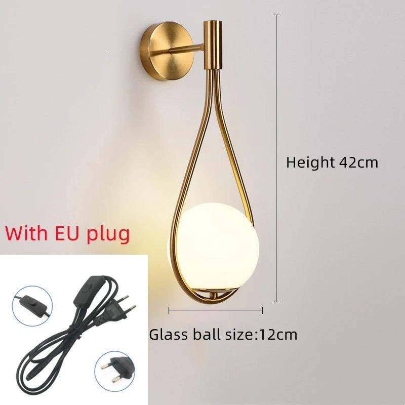 Modern Wall Light Glass Ball Luxury Gold Sconce Living Room Bedroom Bedside Aisle Staircase Nordic Wall Mount Indoor Decor Lamp