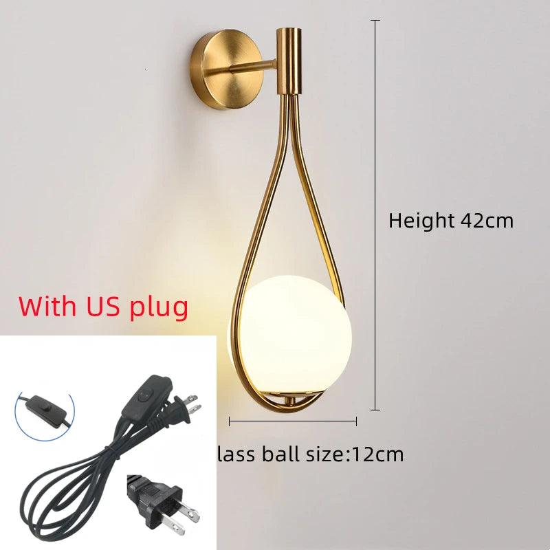 Modern Wall Light Glass Ball Luxury Gold Sconce Living Room Bedroom Bedside Aisle Staircase Nordic Wall Mount Indoor Decor Lamp