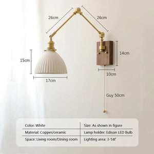 Modern Wall Light New Ceramic Nordic Copper Bedroom Bedside Adjustable LED Lamp with Switch Indoor Lights Fixture for Home E27