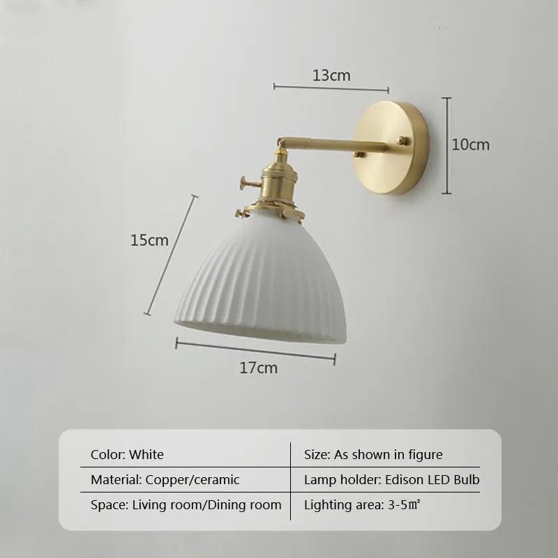 Modern Wall Light New Ceramic Nordic Copper Bedroom Bedside Adjustable LED Lamp with Switch Indoor Lights Fixture for Home E27