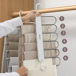 Multi-functional 6 in 1 Pants Hanger For Clothes Rack Adjustable Closet Organizer Trouser Storage Rack Pants Tie Storage Shelf