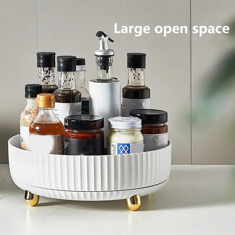 NEW 360 Rotating Tray Kitchen Storage Containers for Spice Jar Snack Food Tray Bathroom Storage Box Non Slip Cosmetics Organizer