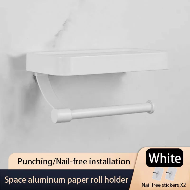 Nail Free Grey Toilet Paper Holder Aluminum Wall Mounted Toilet Paper Roll Holder Bathroom Accessories WC Decor Storage Shelf