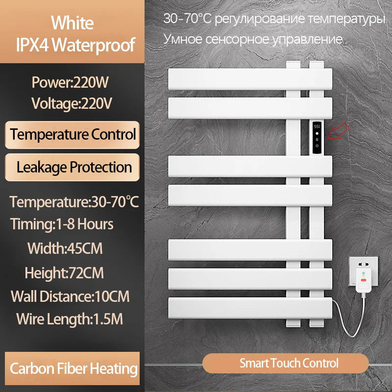 New 2023 Bathroom Radiator Electric Towel Rail Smart Touch Thermostatic Heating Rack 220V Energy Saving Warmer Home Accessories