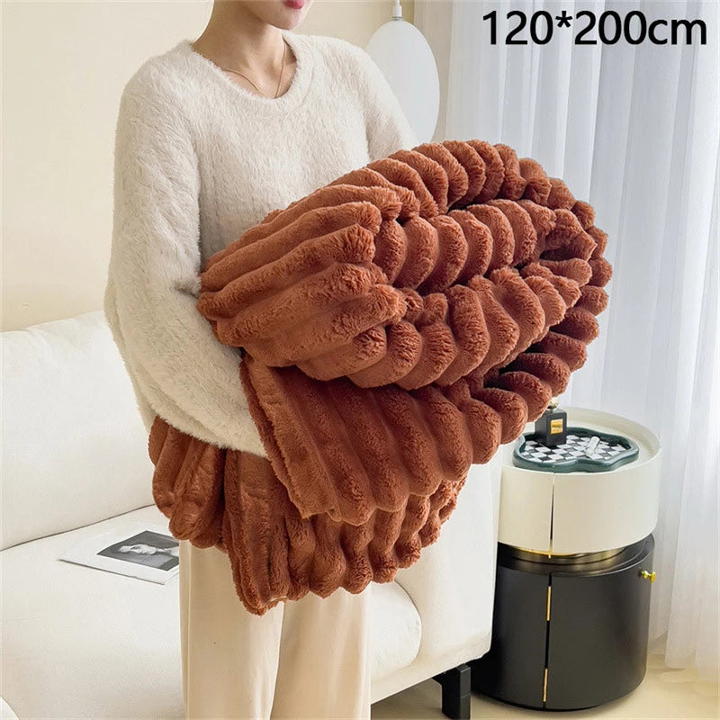 New Artificial Rabbit Plush Autumn Warm Blankets for Beds Soft Coral Fleece Sofa Throw Blanket Comfortable Thicken Bed Sheet