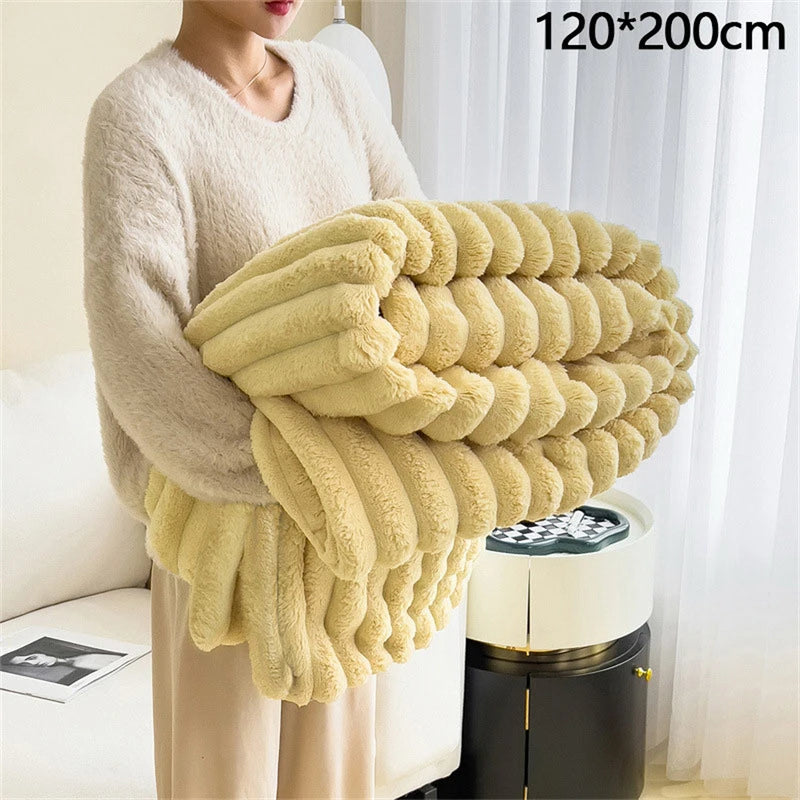 New Artificial Rabbit Plush Autumn Warm Blankets for Beds Soft Coral Fleece Sofa Throw Blanket Comfortable Thicken Bed Sheet