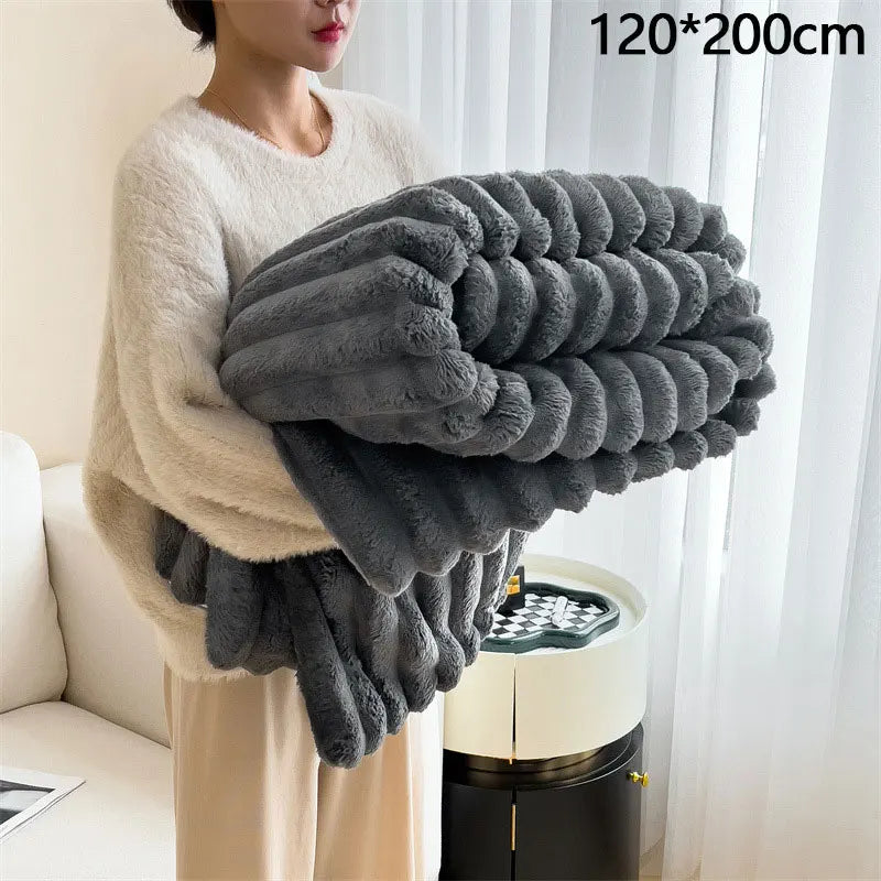 New Artificial Rabbit Plush Autumn Warm Blankets for Beds Soft Coral Fleece Sofa Throw Blanket Comfortable Thicken Bed Sheet