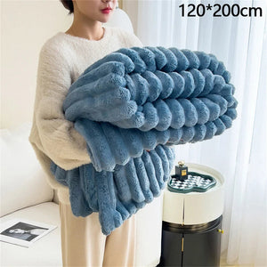 New Artificial Rabbit Plush Autumn Warm Blankets for Beds Soft Coral Fleece Sofa Throw Blanket Comfortable Thicken Bed Sheet