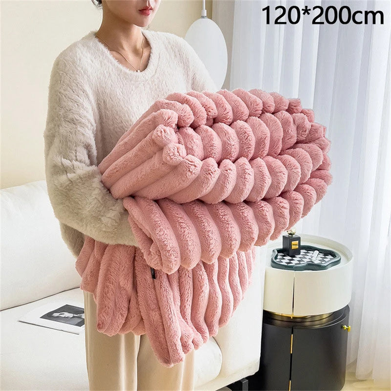 New Artificial Rabbit Plush Autumn Warm Blankets for Beds Soft Coral Fleece Sofa Throw Blanket Comfortable Thicken Bed Sheet