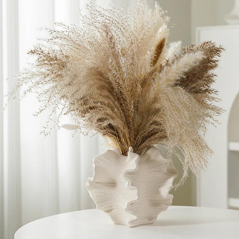 New European Style Wavy Plain White Ceramic Vase Frosted Hydroponic Dried Flower Arrangement Home Decoration Gifts And Crafts