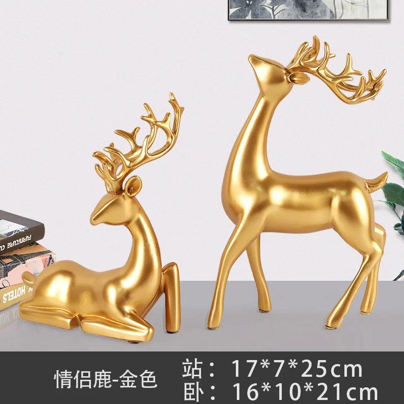 New High End Deer Statue Reindeer Figurines Resin Sculpture For Living Room Luxury Home Decoration Nordic Tabletop Ornaments