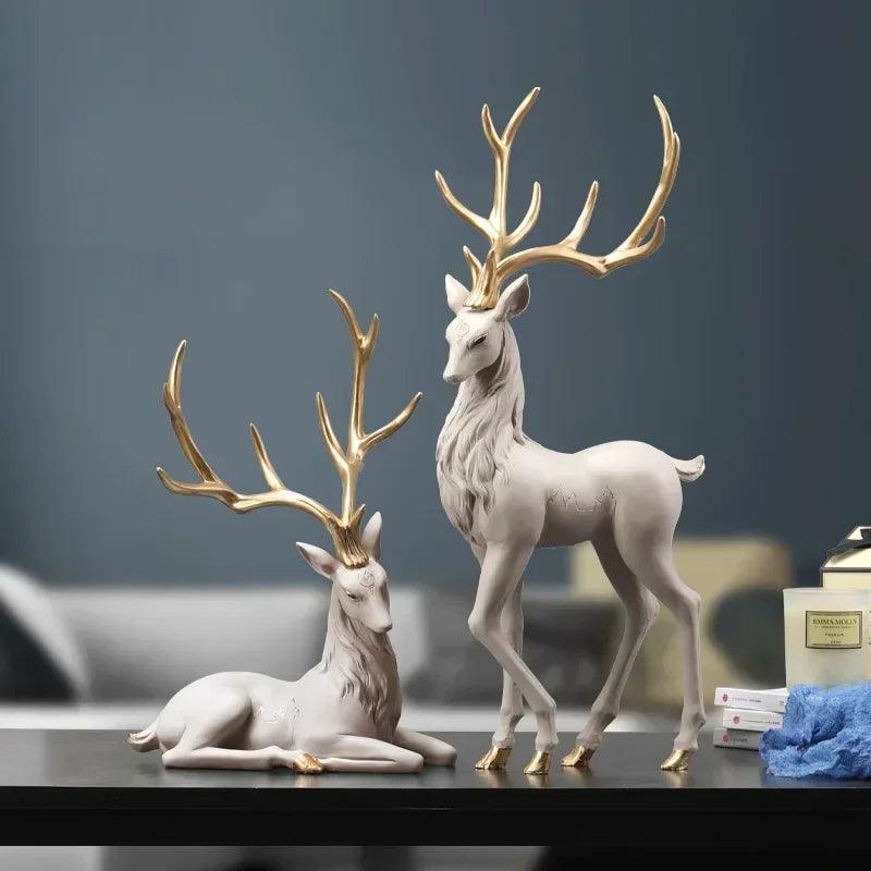 New High End Deer Statue Reindeer Figurines Resin Sculpture For Living Room Luxury Home Decoration Nordic Tabletop Ornaments