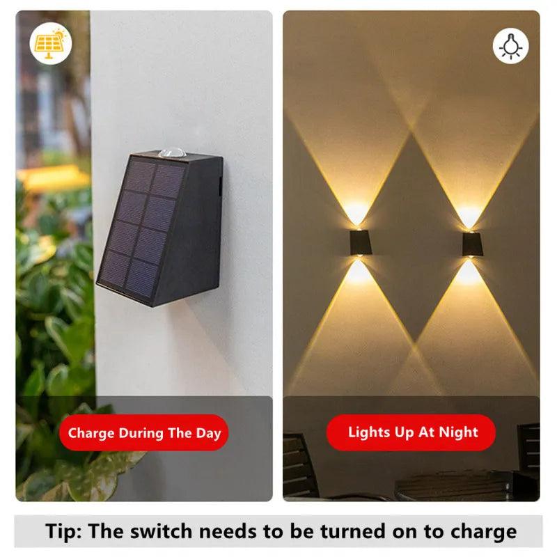 New LED Outdoor Solar Wall Light Garden Villa Courtyard Porch Landscape Decorative Lamp Up And Down Luminous Wall Washer Lights