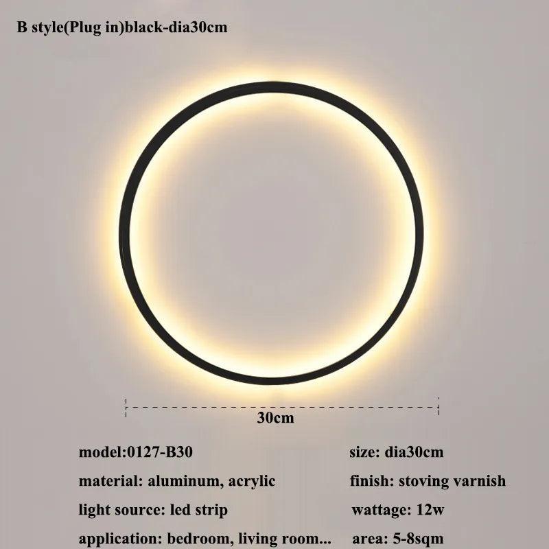 New Modern Led Black Gold Circle Wall Lamp Bedroom Decoration Led Wall Lamp Living Room Background Wall Light Wall Lamp