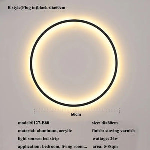 New Modern Led Black Gold Circle Wall Lamp Bedroom Decoration Led Wall Lamp Living Room Background Wall Light Wall Lamp