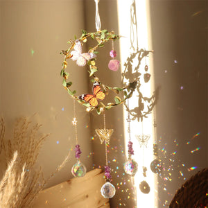 New Vine winding Butterfly Crystal Wind Chime Star Moon Hanging Rainbow Chaser Dream Catcher Home Garden Decor Windchimes