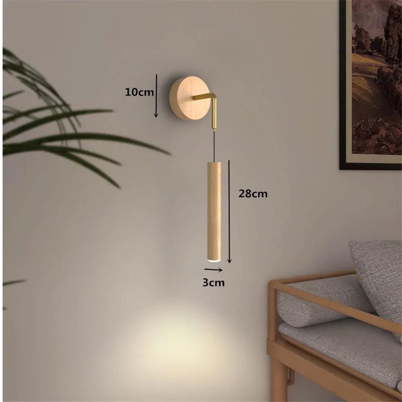 Nordic Burlywood painted Wall Lamp Living Room Background Wall Atmosphere Lamp Modern Simple Walnut Wooden Bedroom Bedside Lamp