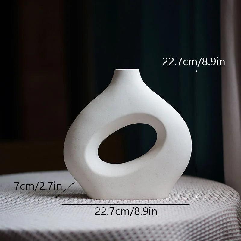 Nordic Ceramic Vase for Pampas Grass Donuts Flower Pot Home Decoration Accessories Office Living Room Interior Table Desk Decor