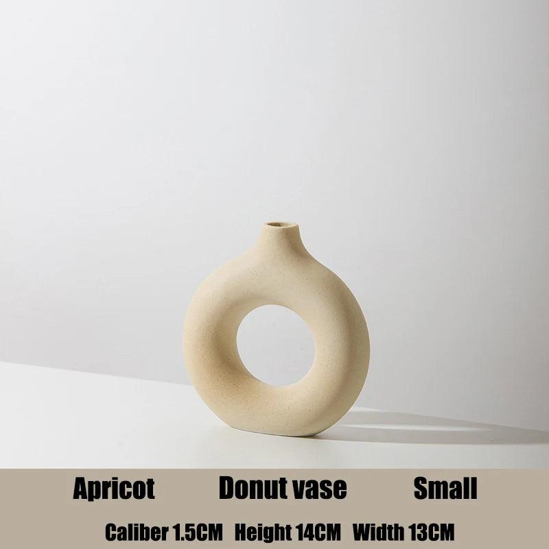 Nordic Circular Hollow Ceramic Vase Donuts Flower Pot Home Decoration Accessories Office Desktop Living Room Interior Decor Gift