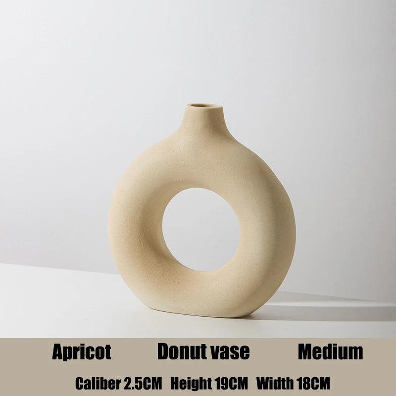 Nordic Circular Hollow Ceramic Vase Donuts Flower Pot Home Decoration Accessories Office Desktop Living Room Interior Decor Gift