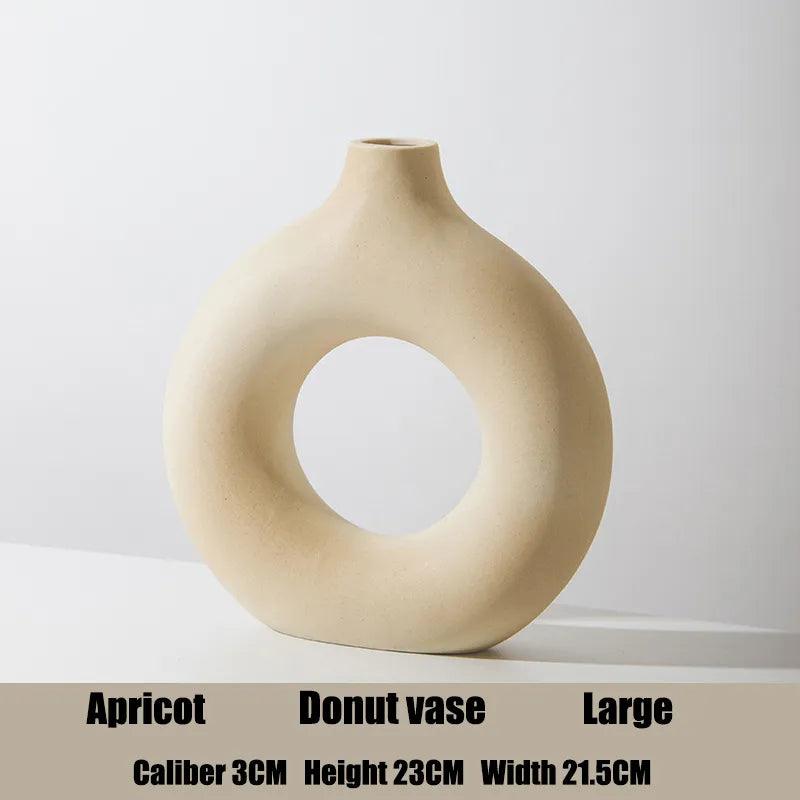 Nordic Circular Hollow Ceramic Vase Donuts Flower Pot Home Decoration Accessories Office Desktop Living Room Interior Decor Gift