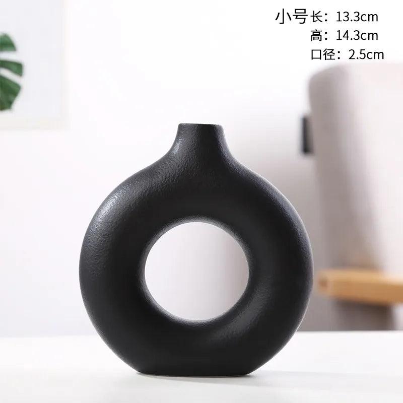 Nordic Circular Hollow Ceramic Vase Donuts Flower Pot Home Decoration Accessories Office Desktop Living Room Interior Decor Gift