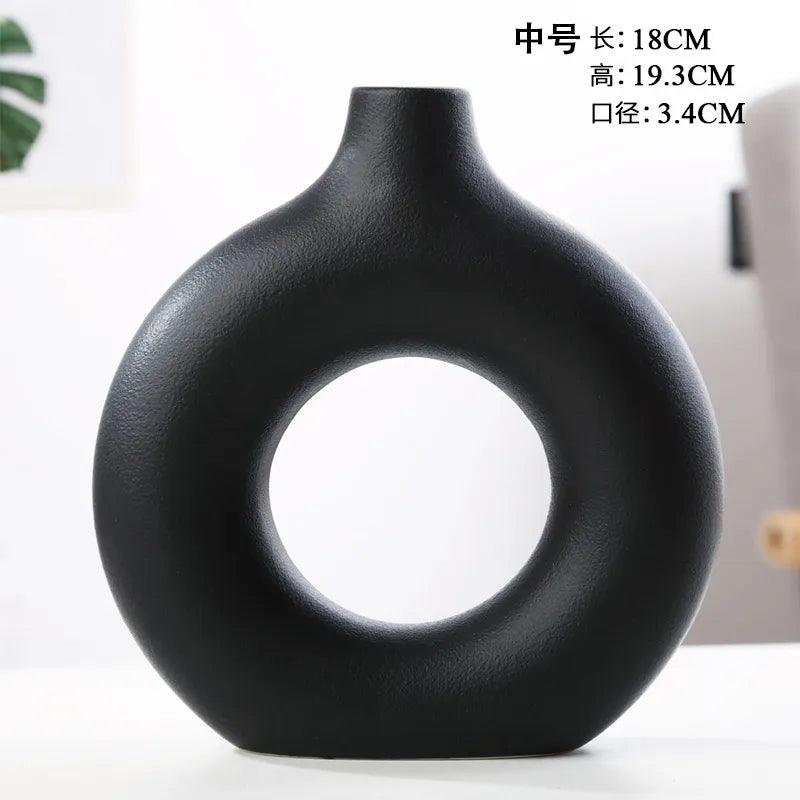 Nordic Circular Hollow Ceramic Vase Donuts Flower Pot Home Decoration Accessories Office Desktop Living Room Interior Decor Gift