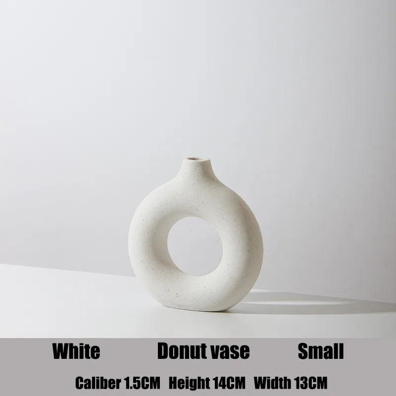 Nordic Circular Hollow Ceramic Vase Donuts Flower Pot Home Decoration Accessories Office Desktop Living Room Interior Decor Gift