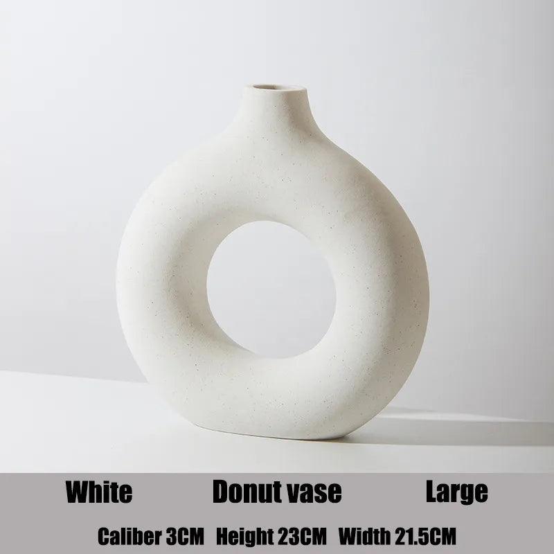 Nordic Circular Hollow Ceramic Vase Donuts Flower Pot Home Decoration Accessories Office Desktop Living Room Interior Decor Gift