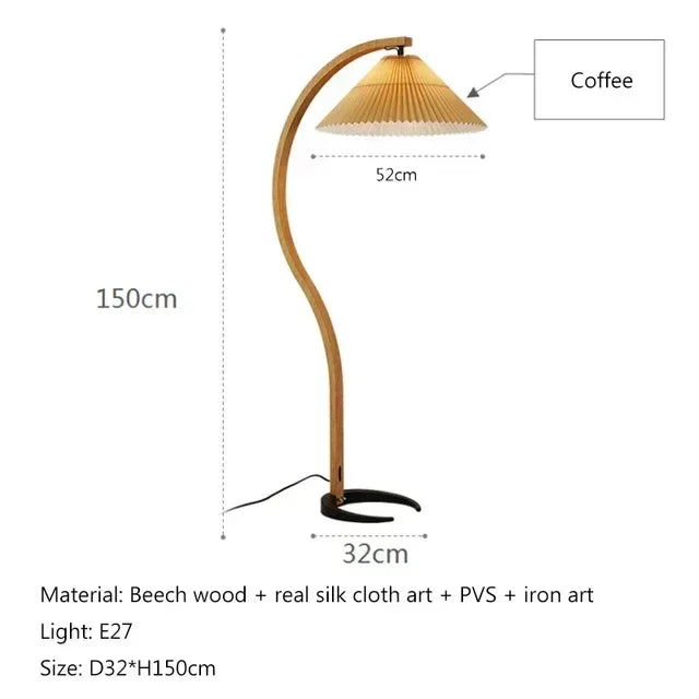 Nordic Creative Natural Wood Walnut Pleated LED Floor Lamp Living Room Bedroom Study Reading Light Indoor Decor Lighting Fixture