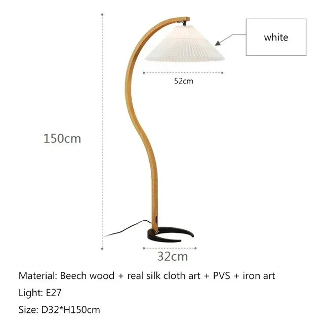 Nordic Creative Natural Wood Walnut Pleated LED Floor Lamp Living Room Bedroom Study Reading Light Indoor Decor Lighting Fixture