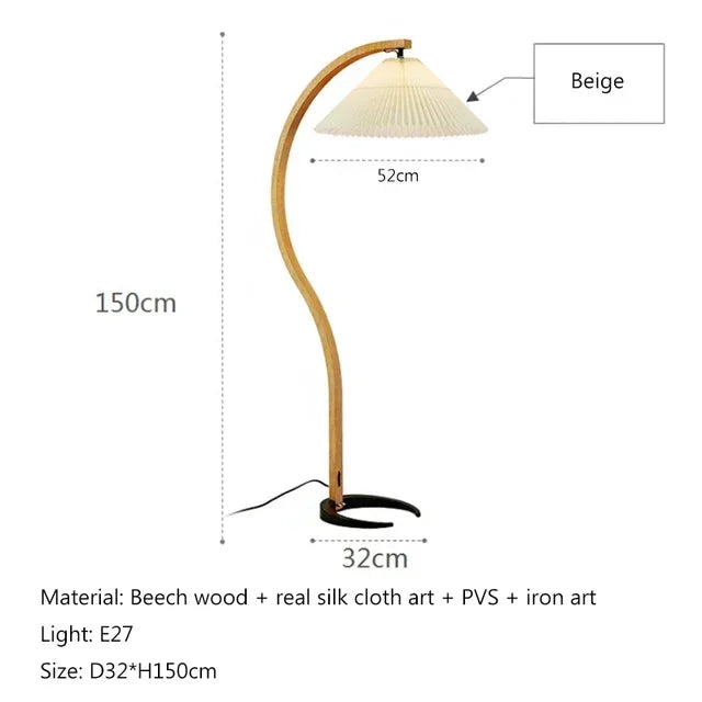 Nordic Creative Natural Wood Walnut Pleated LED Floor Lamp Living Room Bedroom Study Reading Light Indoor Decor Lighting Fixture