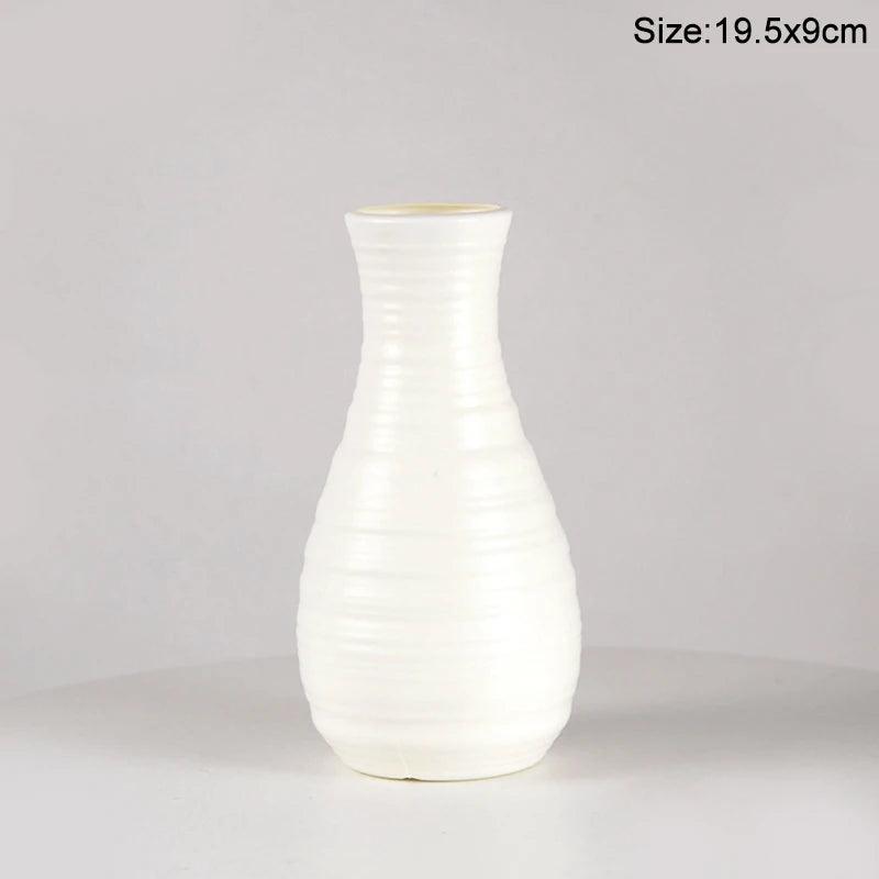 Nordic Flower Vase Imitation Ceramic Plastic Flower Vase Pot Home Living Room Desktop Decoration Wedding Centerpiece Arrangement