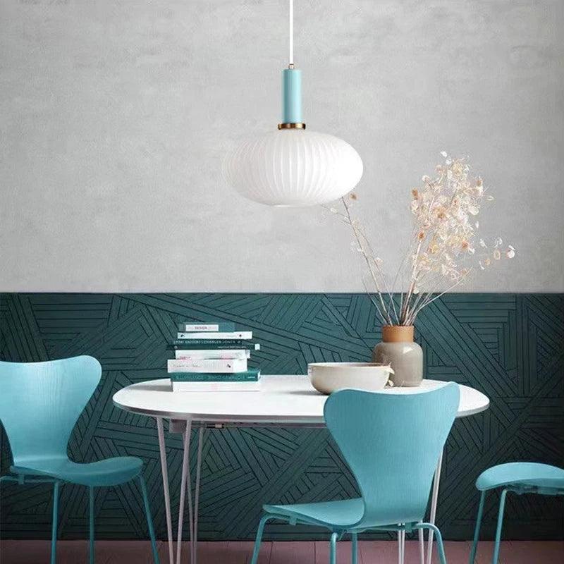 Nordic Glass Pendant Lights LED Retro Dining Room Bedroom Single Hanging Lamps Minimalist Minimalist Milk White E27 Lampshade