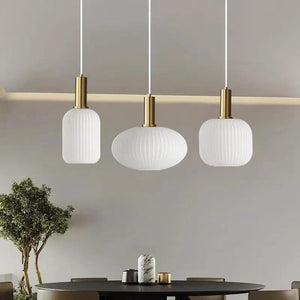 Nordic Glass Pendant Lights LED Retro Dining Room Bedroom Single Hanging Lamps Minimalist Minimalist Milk White E27 Lampshade