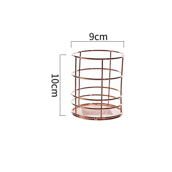 Nordic Gold Metal Iron Makeup Pen Storage Basket Office Desktop Sundries Makeup Brushes Holder Table Cosmetics Organizer Rack