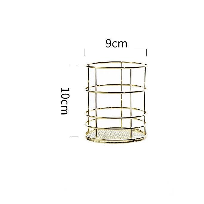 Nordic Gold Metal Iron Makeup Pen Storage Basket Office Desktop Sundries Makeup Brushes Holder Table Cosmetics Organizer Rack