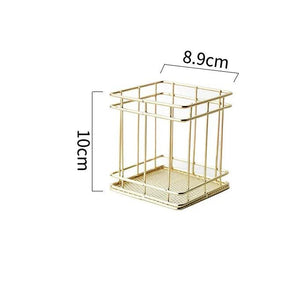 Nordic Gold Metal Iron Makeup Pen Storage Basket Office Desktop Sundries Makeup Brushes Holder Table Cosmetics Organizer Rack