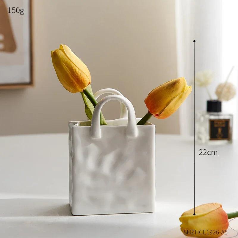 Nordic Home Decor Handbag Ceramic Vases for Flowers Modern Room Decor Dried Flower Vase Arrangement Decor Creative Plant Pot