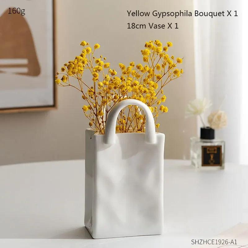 Nordic Home Decor Handbag Ceramic Vases for Flowers Modern Room Decor Dried Flower Vase Arrangement Decor Creative Plant Pot